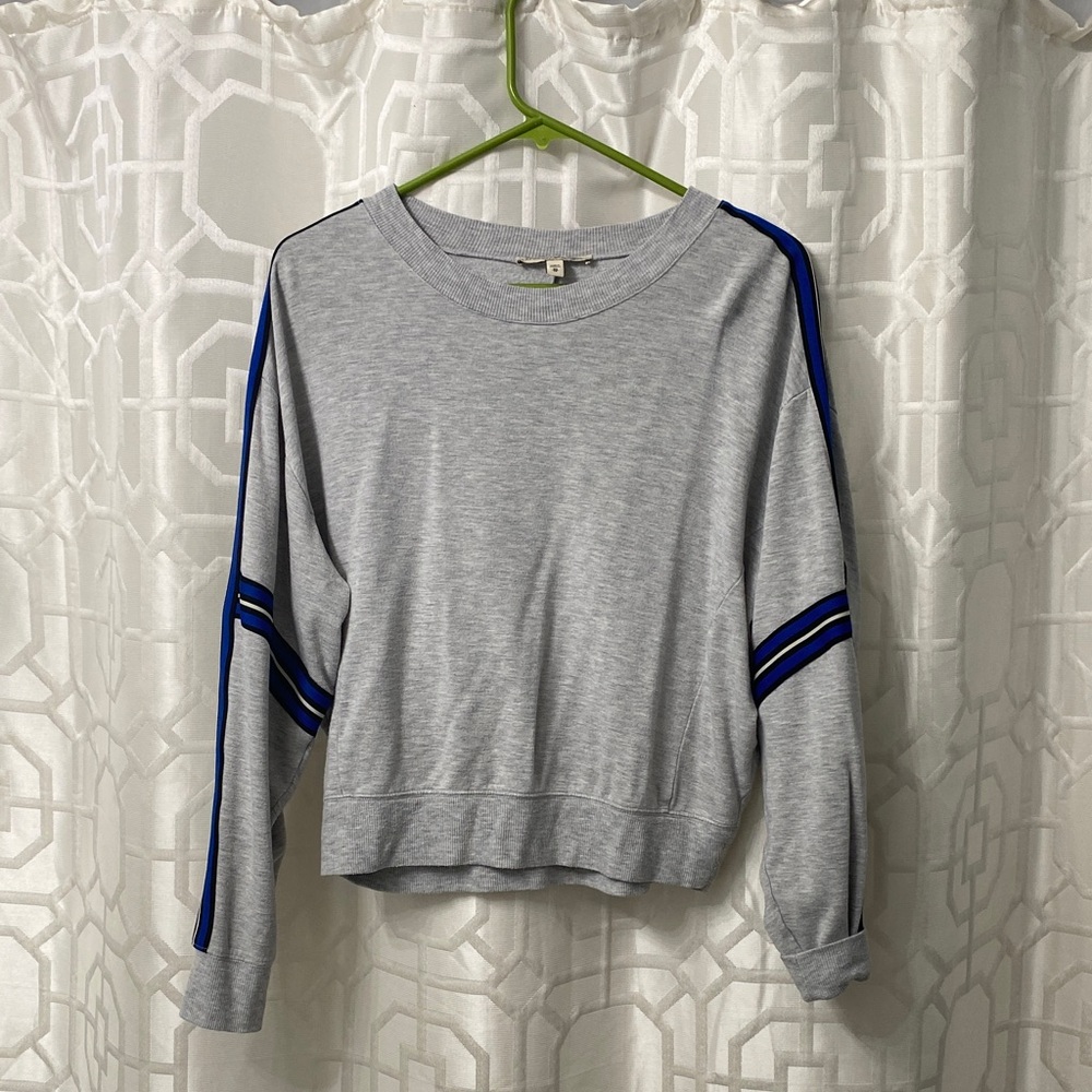 Express one eleven Gray Sweatshirt with Blue and Black Stripes